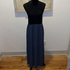 LOFT Petite racer back maxi dress black blue Sz M P